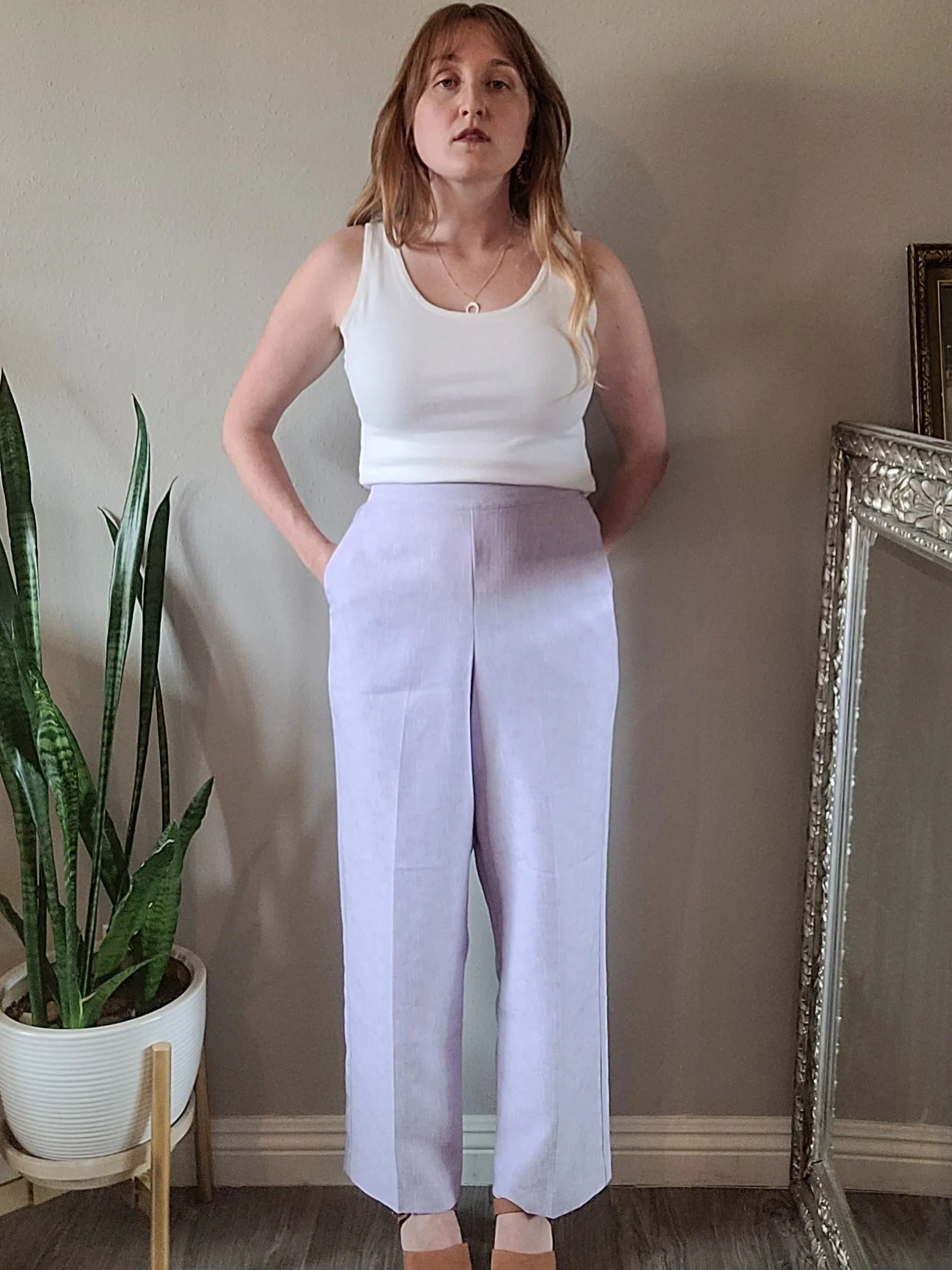 00's Pastel Purple High Waisted Wide Leg Pants with Pockets