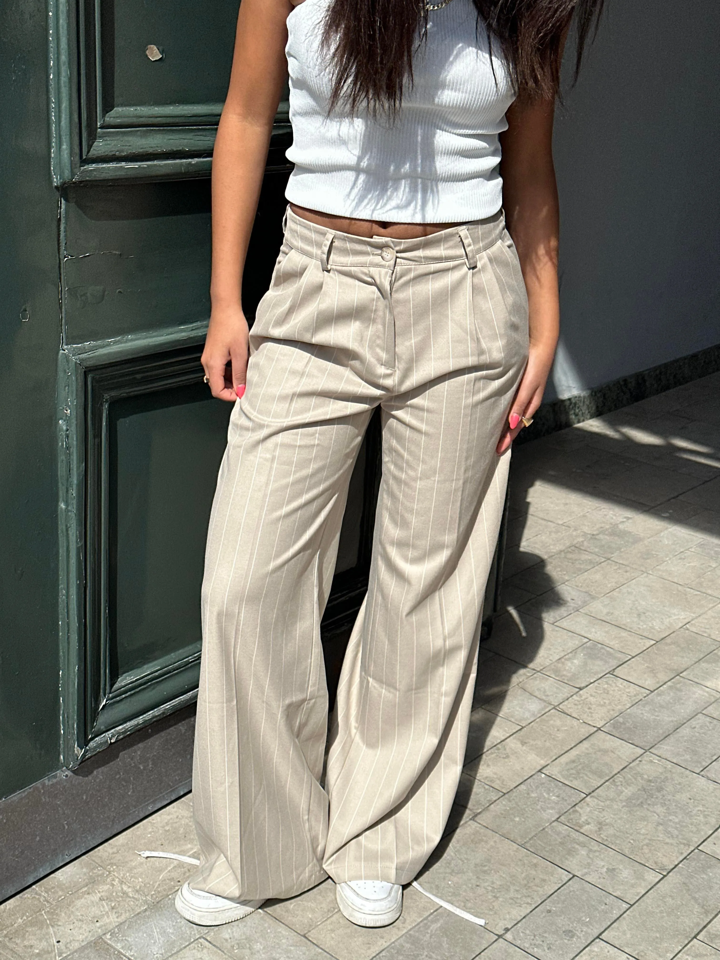Arlette suit pants - Beige with white stripes