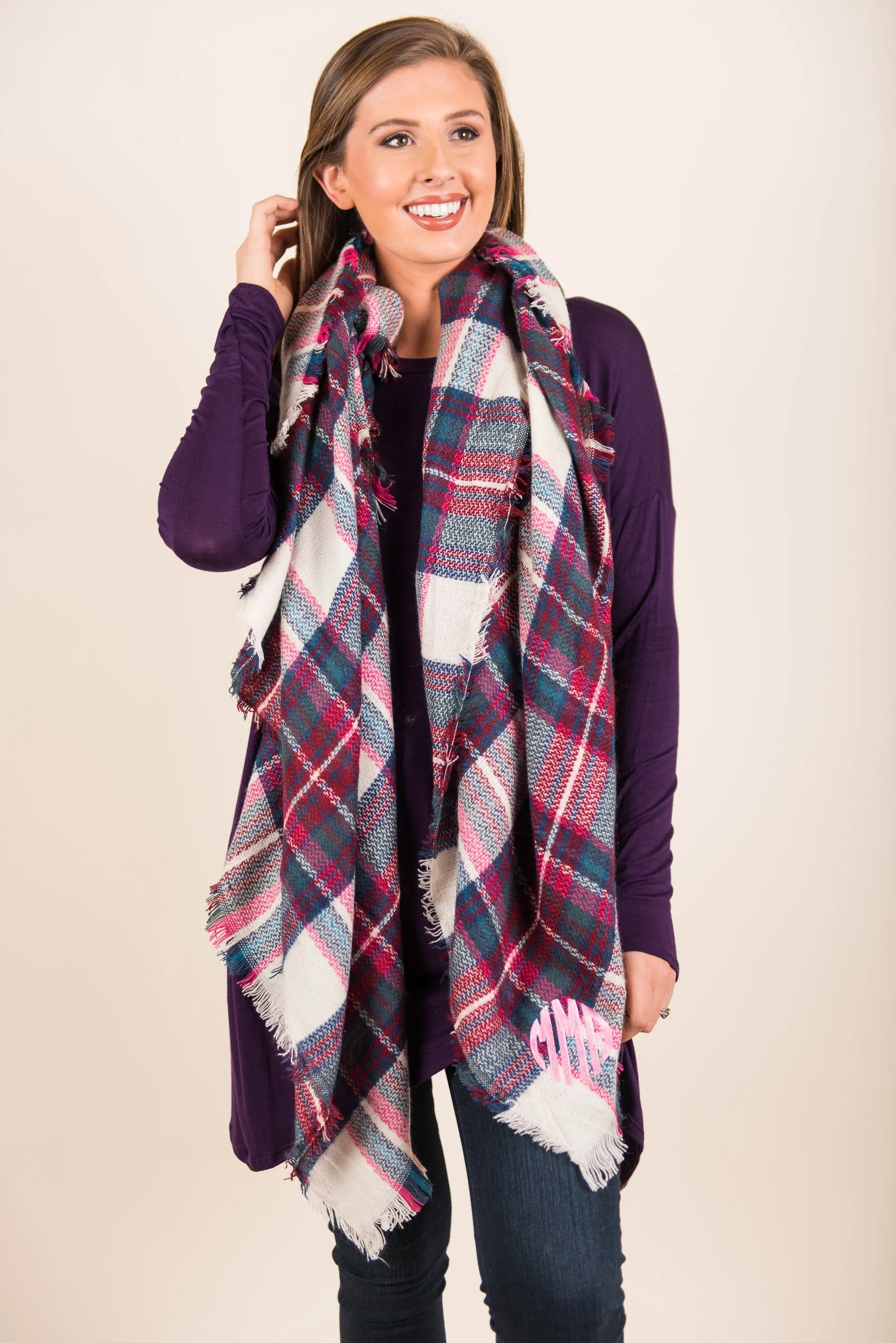 Autumn Air Pink Plaid Blanket Scarf