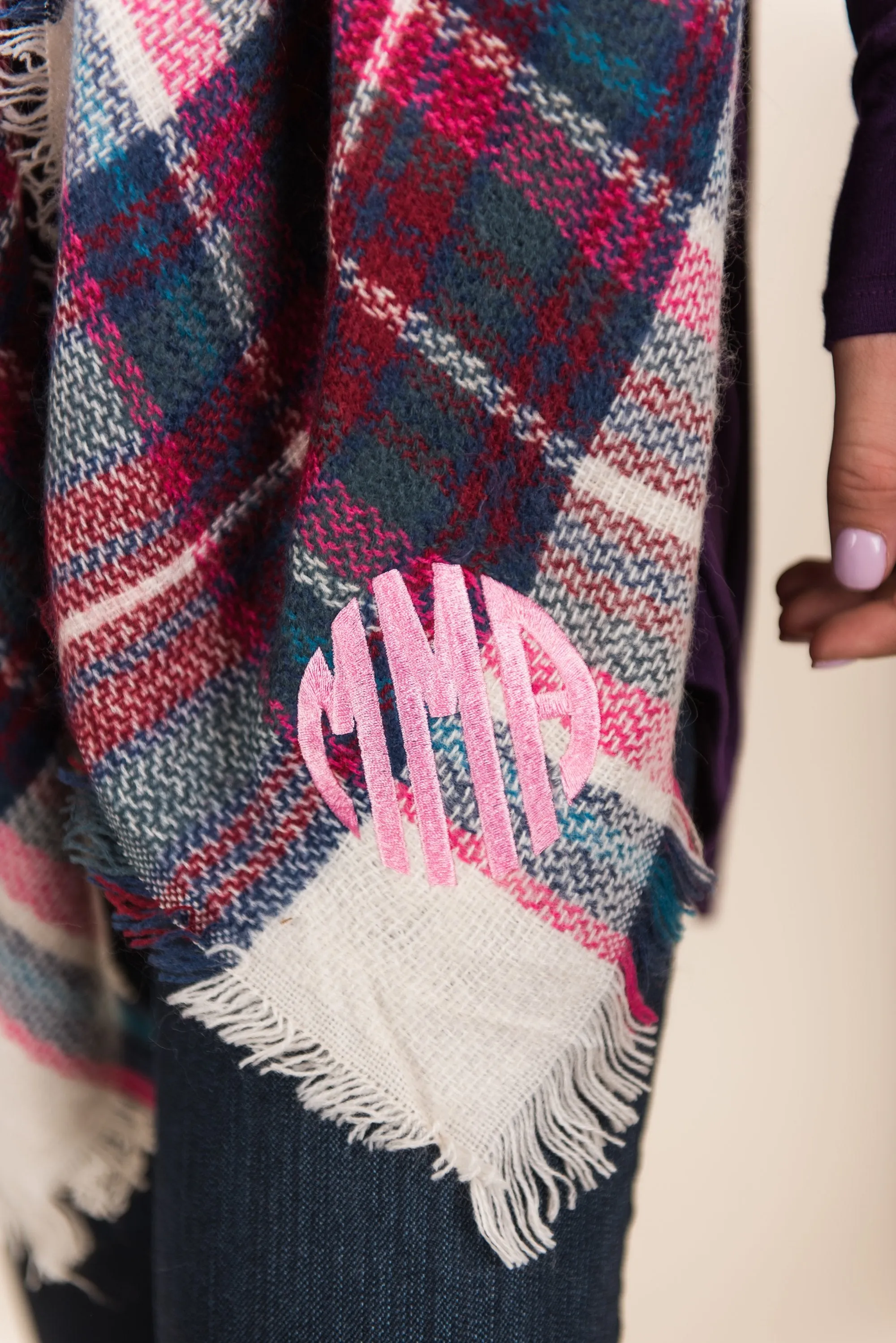 Autumn Air Pink Plaid Blanket Scarf