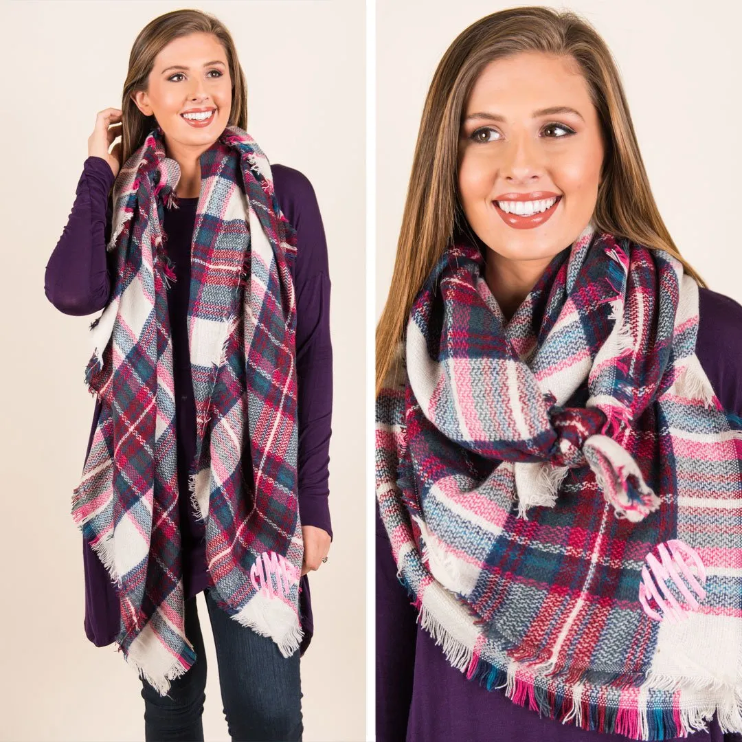 Autumn Air Pink Plaid Blanket Scarf