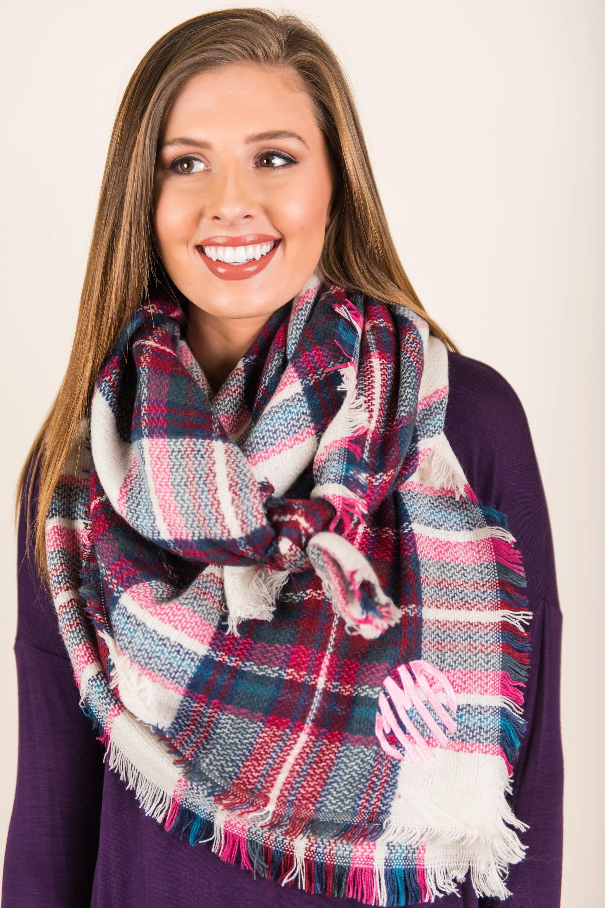 Autumn Air Pink Plaid Blanket Scarf