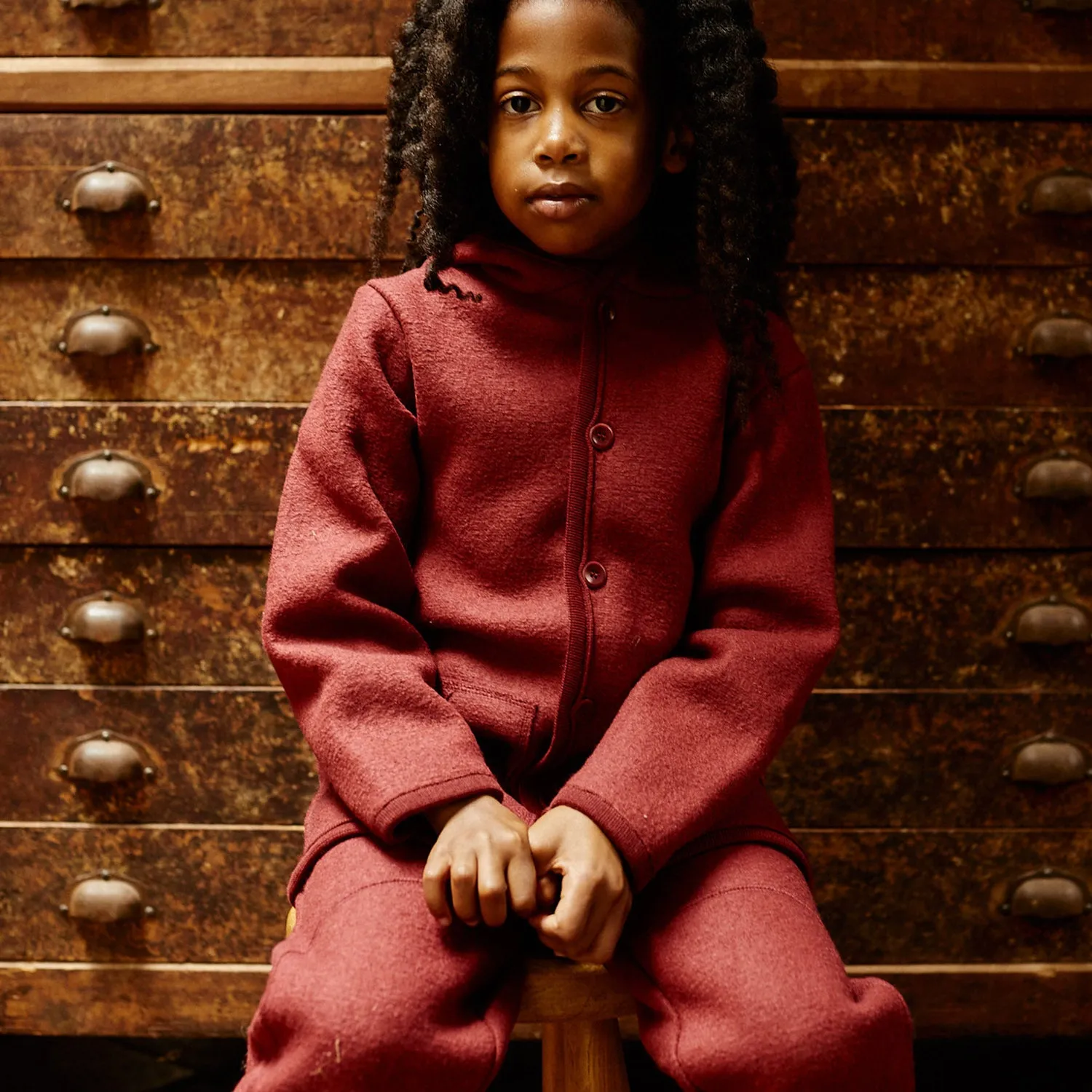 Baby & Kids Boiled Merino Wool Pocket Dungarees - Bordeaux