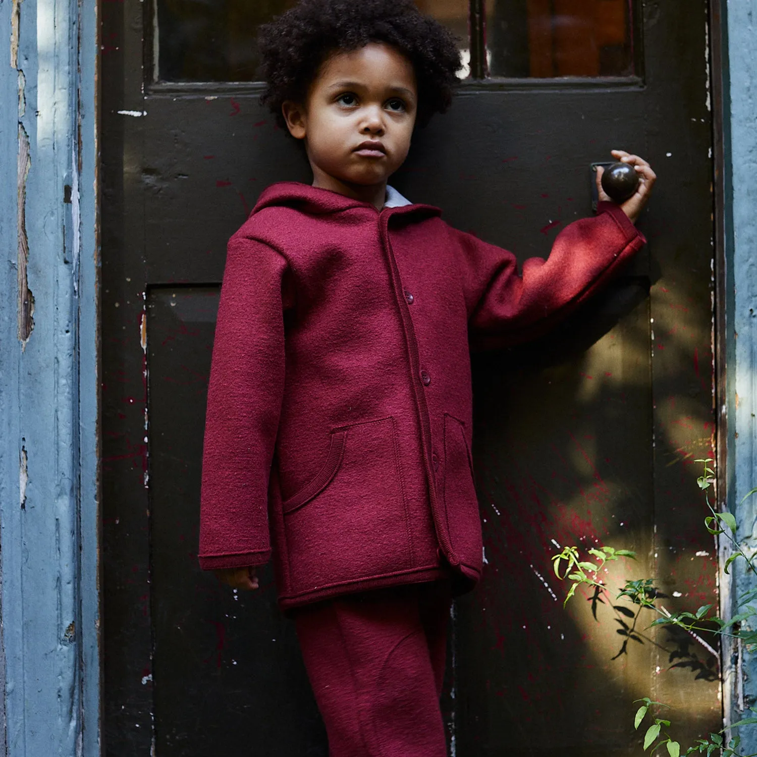 Baby & Kids Boiled Merino Wool Pocket Dungarees - Bordeaux