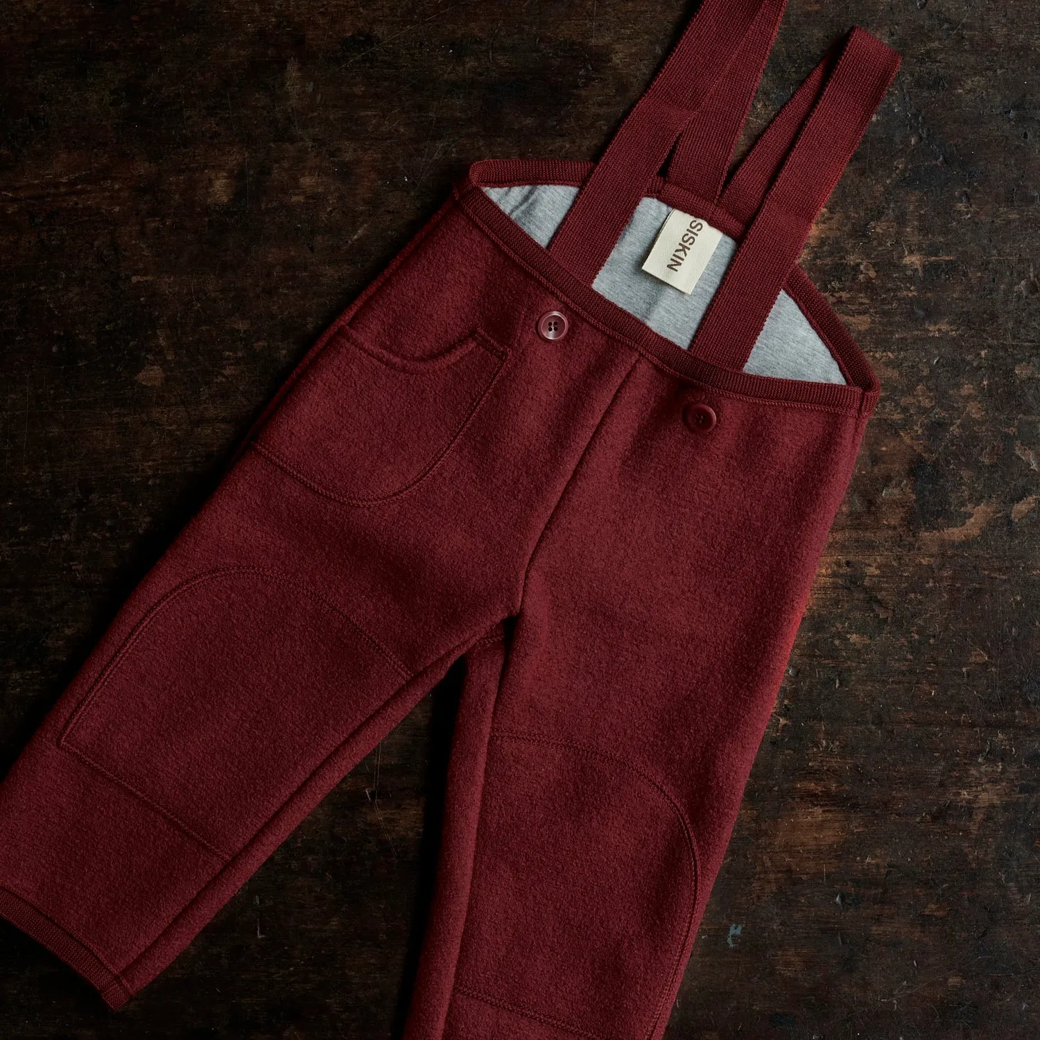 Baby & Kids Boiled Merino Wool Pocket Dungarees - Bordeaux