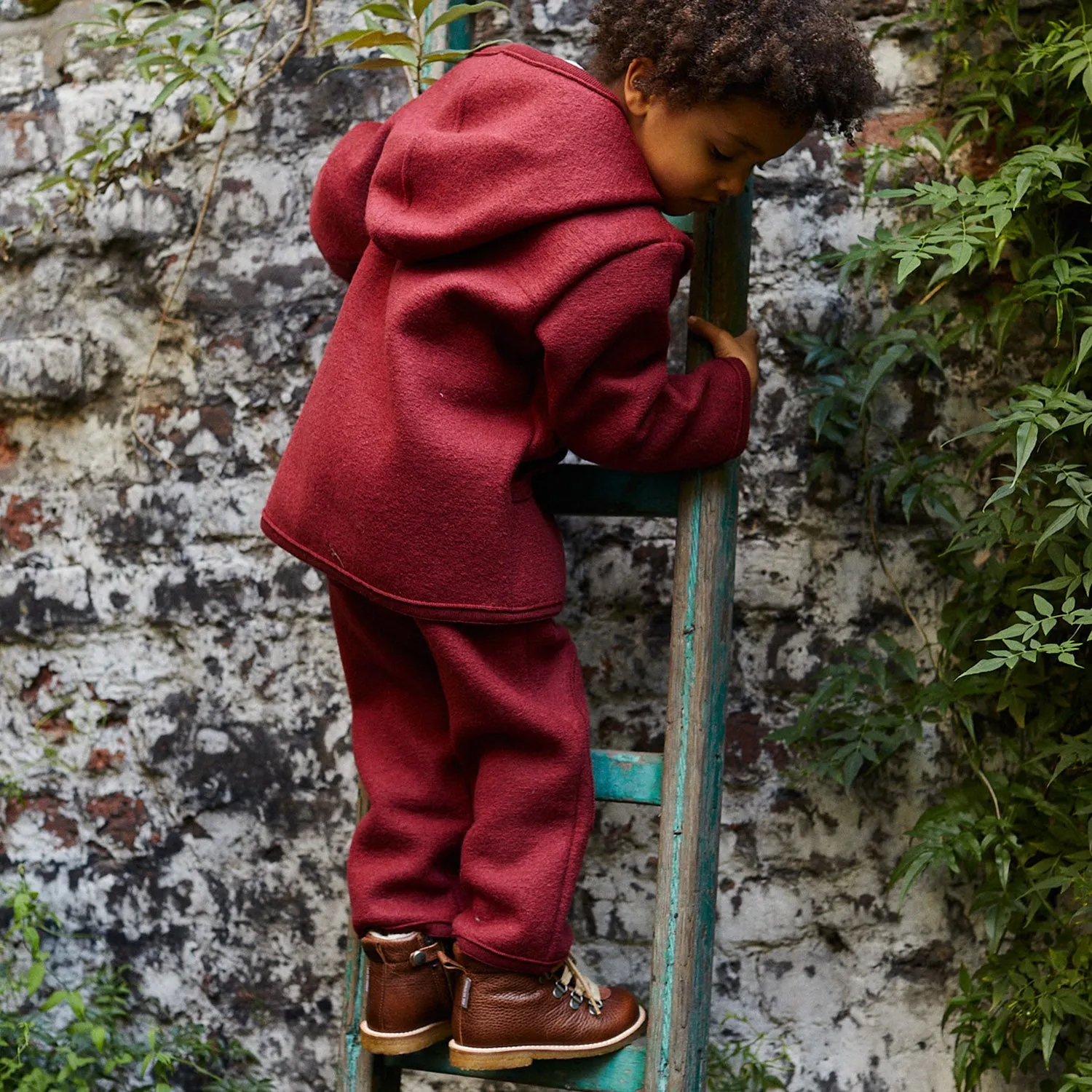 Baby & Kids Boiled Merino Wool Pocket Dungarees - Bordeaux
