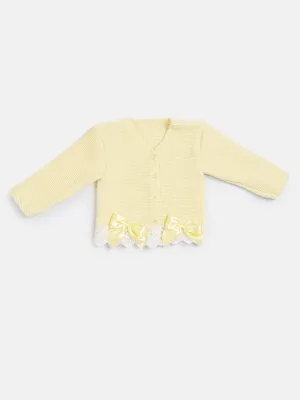 Baby Girl Cardigan with Bows and Lace-Yellow