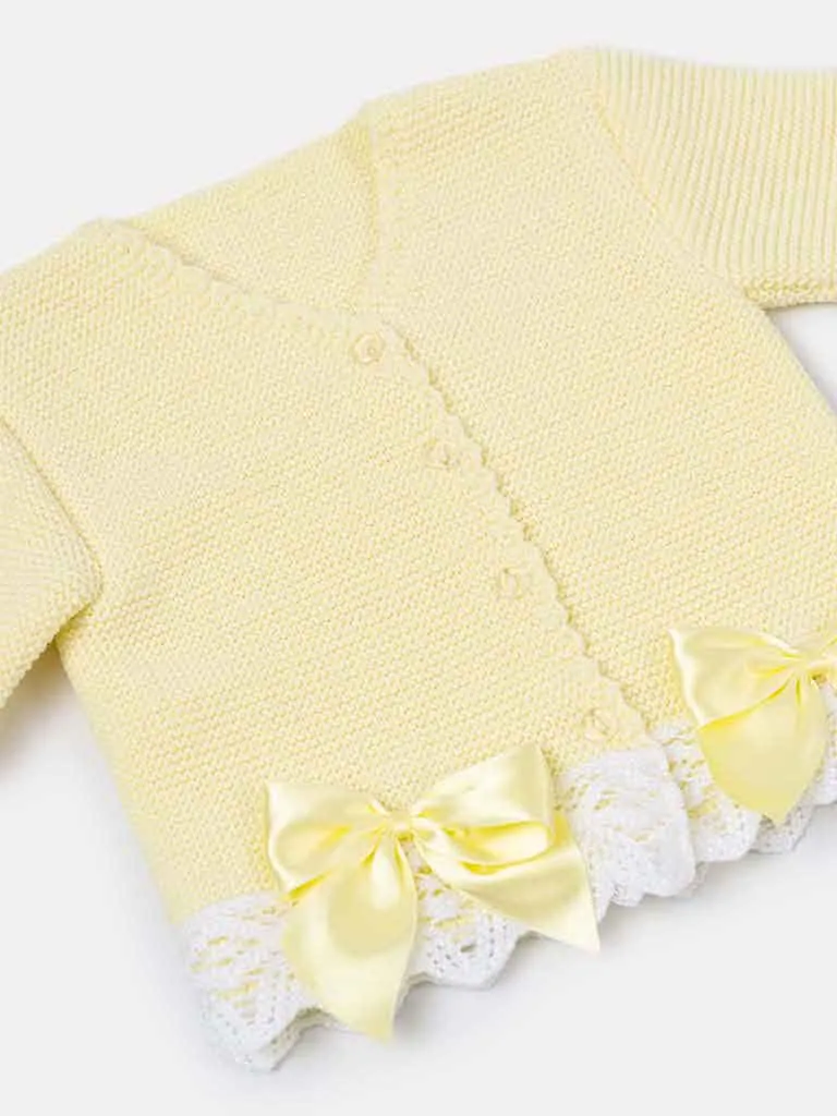 Baby Girl Cardigan with Bows and Lace-Yellow
