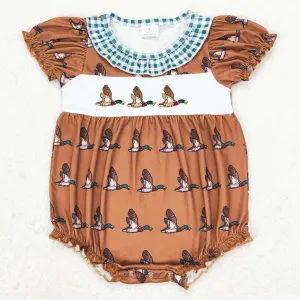 Baby Girls Rompers Ducks Green Checkered Ruffle Summer Short Sleeve Rompers SR1286