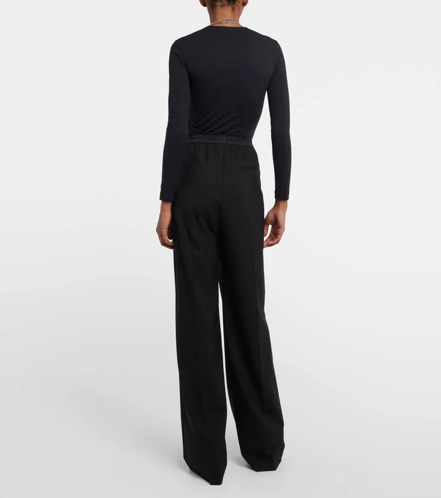 BALENCIAGA Logo Wide Leg Wool Pants, Black
