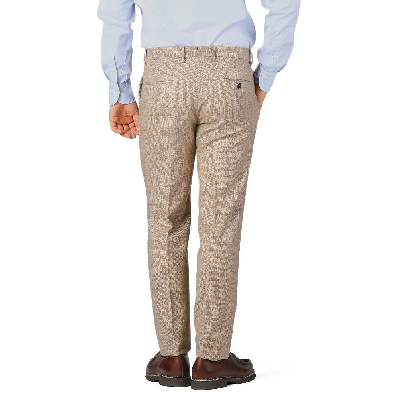 Beige Herringbone Wool Tweed Trousers