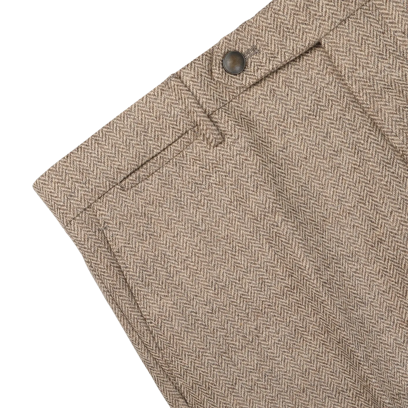 Beige Herringbone Wool Tweed Trousers