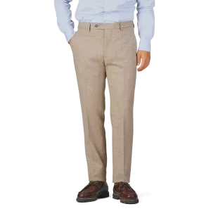 Beige Herringbone Wool Tweed Trousers