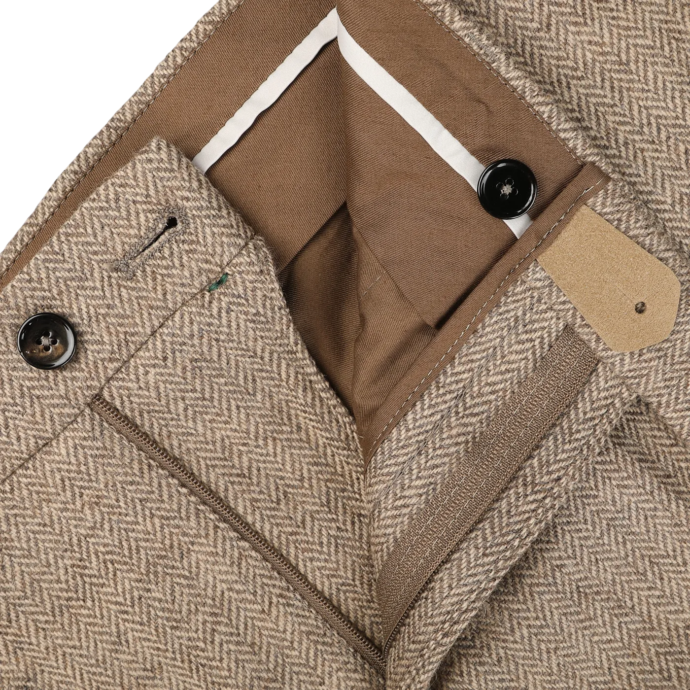 Beige Herringbone Wool Tweed Trousers