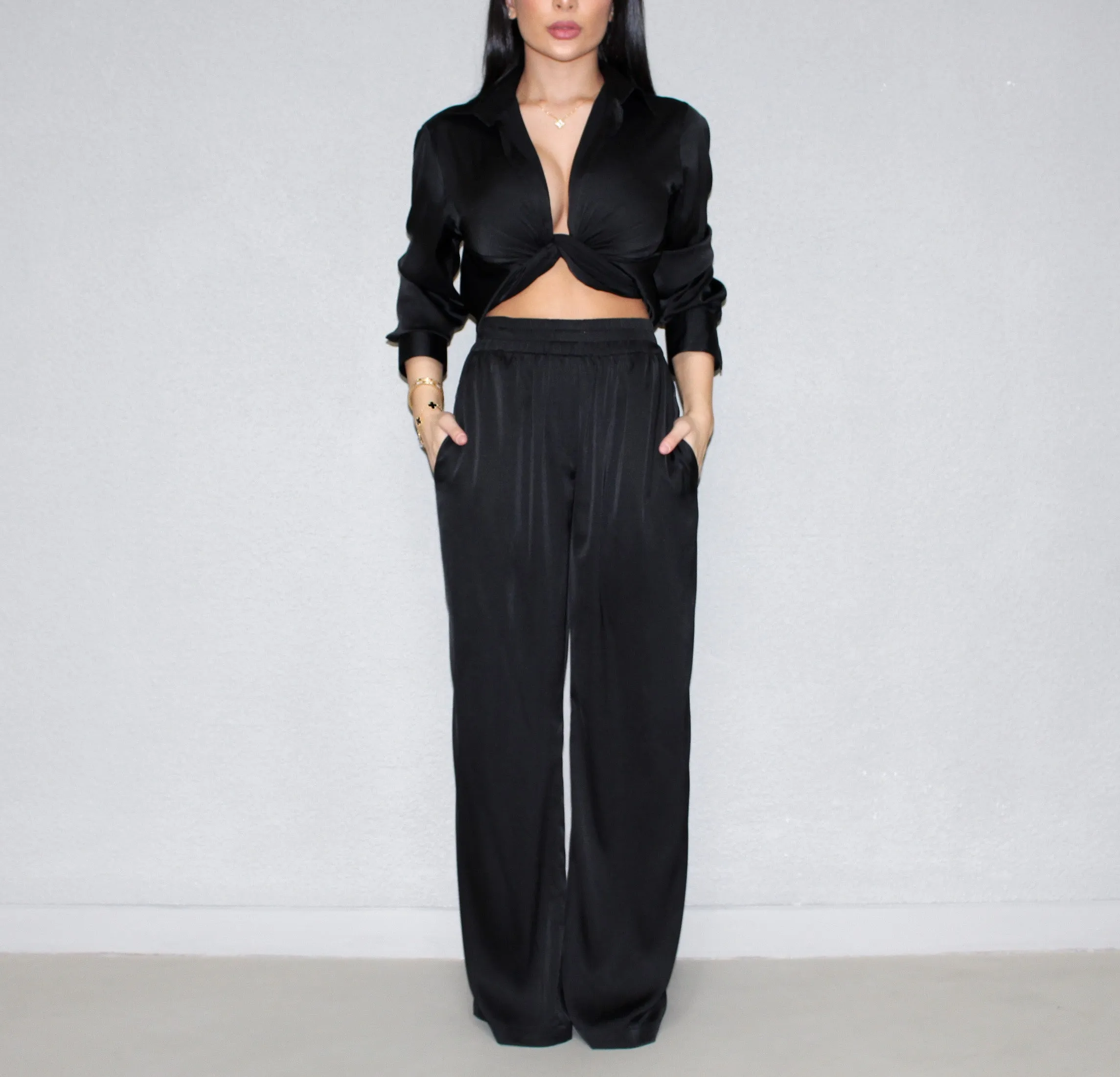 BLACK SILK TROUSERS