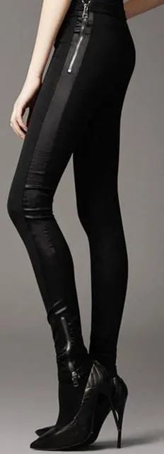 Black Size Zip Faux-Leather Paneled Skinny Pants