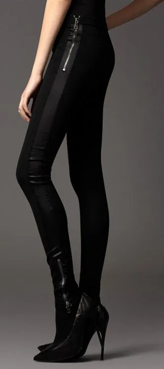 Black Size Zip Faux-Leather Paneled Skinny Pants