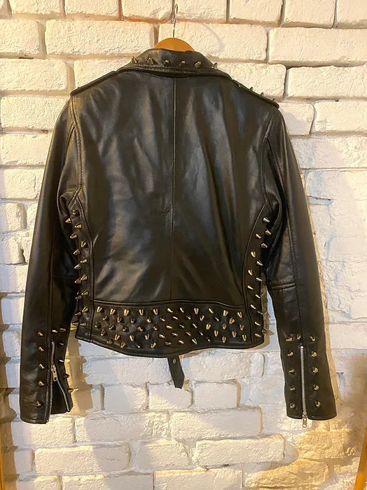 Black Studded Lambskin Motorcycle Jacket, Size Small