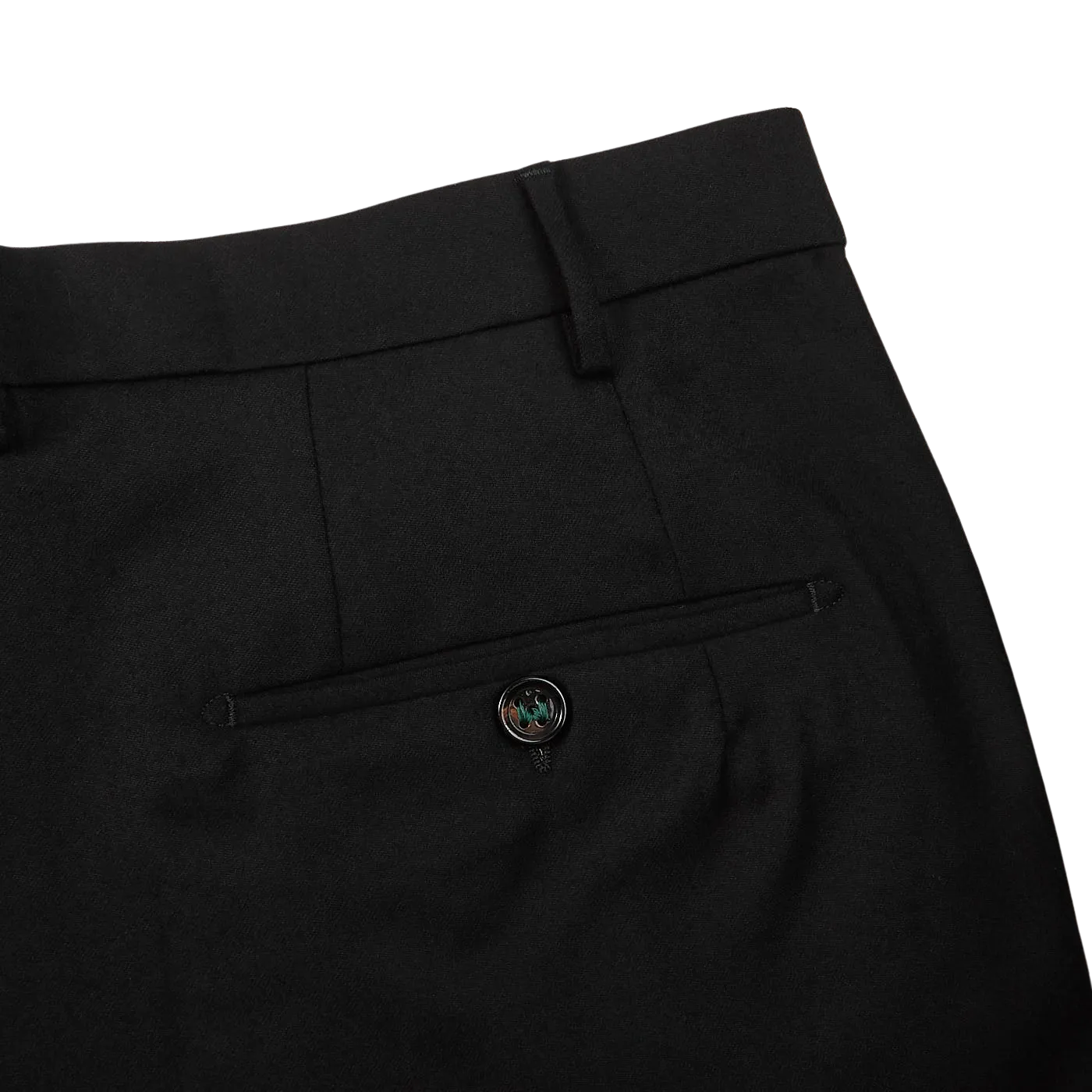 Black Wool Flannel Flat Front Trousers