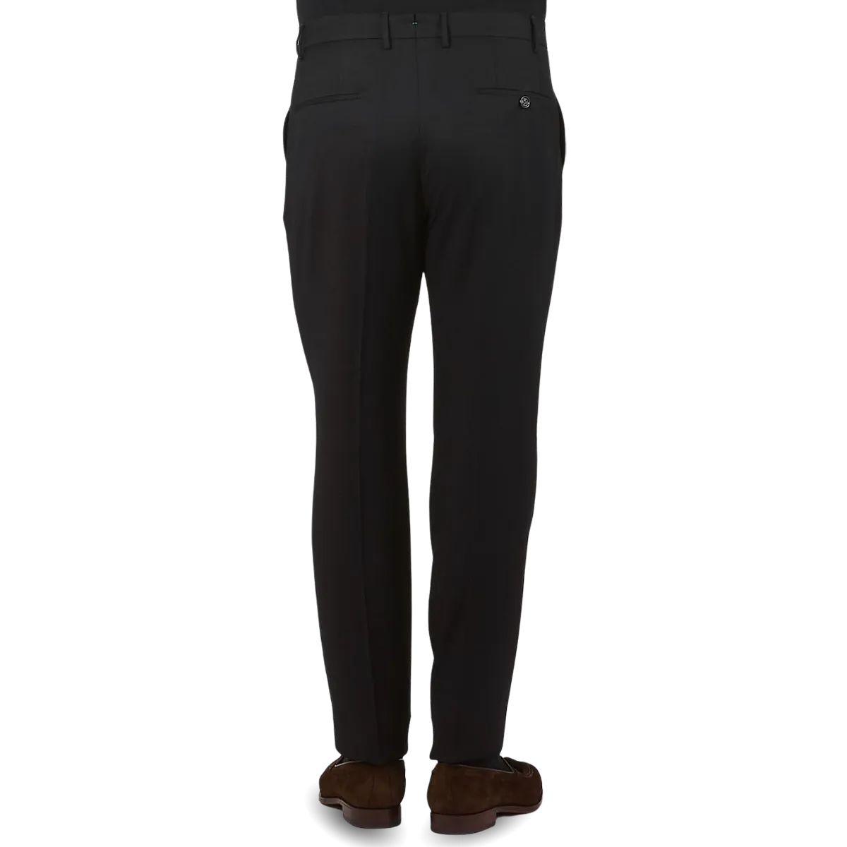 Black Wool Flannel Flat Front Trousers