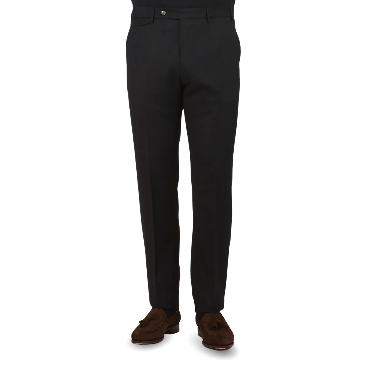 Black Wool Flannel Flat Front Trousers