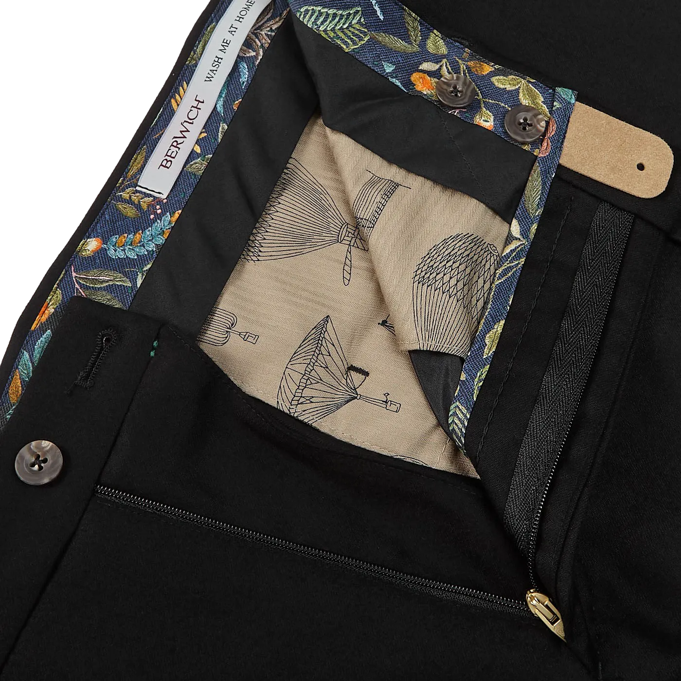 Black Wool Flannel Flat Front Trousers