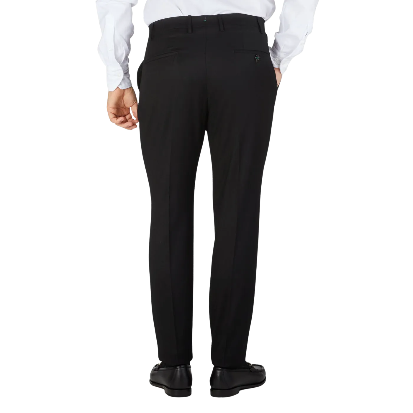 Black Wool Flannel Flat Front Trousers
