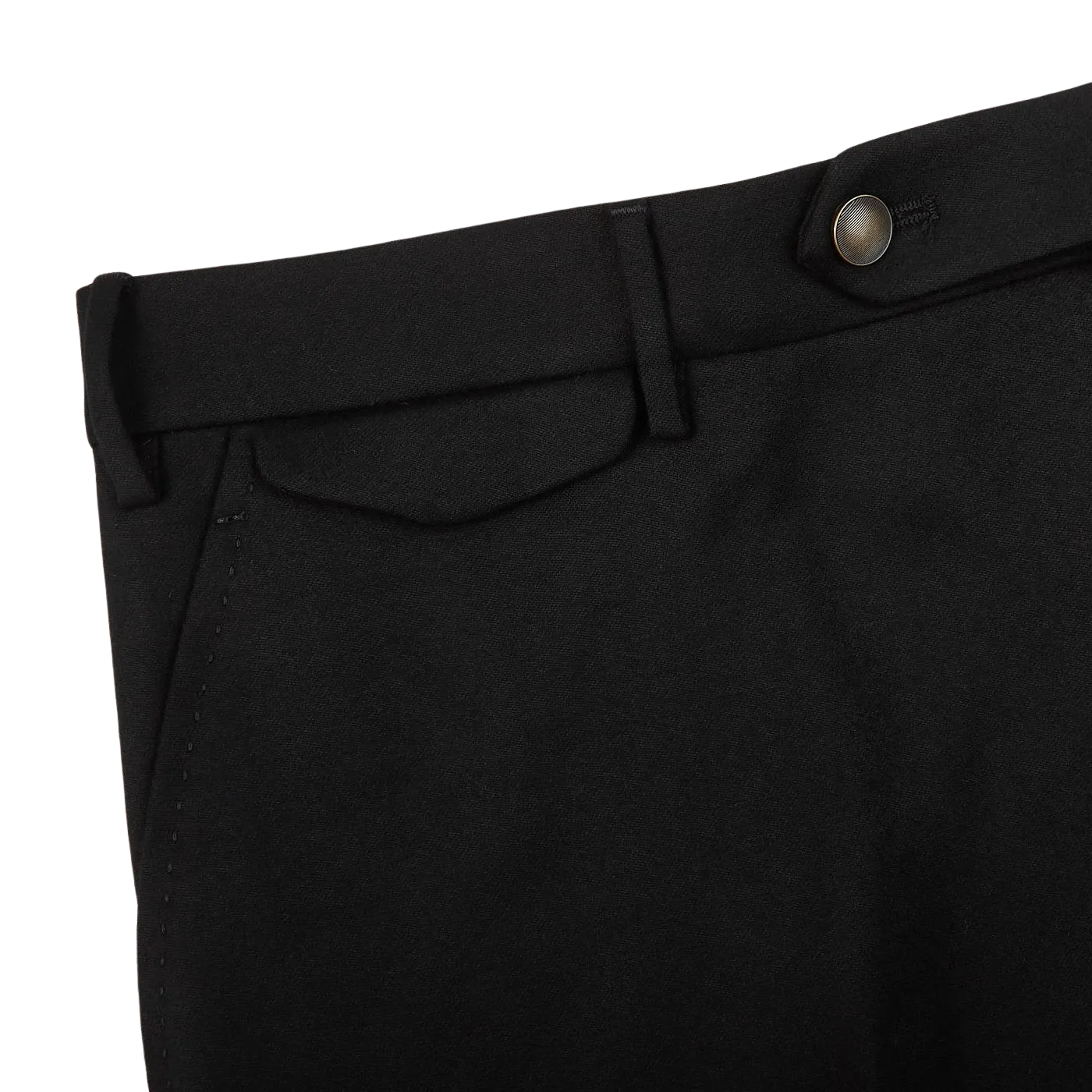 Black Wool Flannel Flat Front Trousers