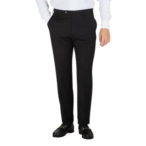 Black Wool Flannel Flat Front Trousers