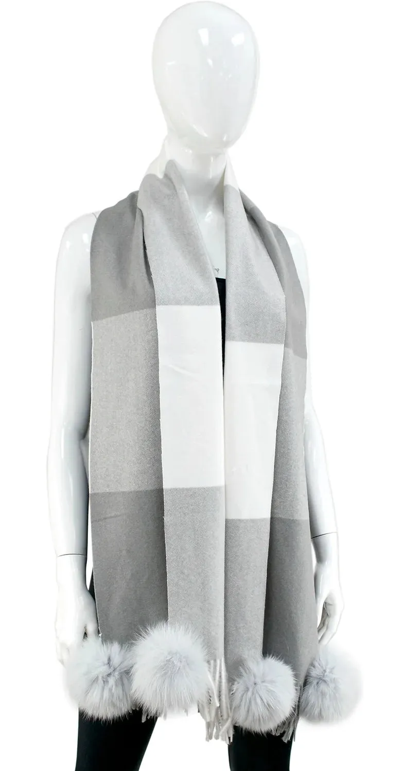 Block Print Pom Pom Scarf, Grey