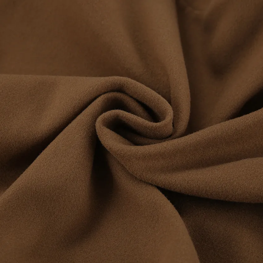 Brown woolen coat stand collar short jacket