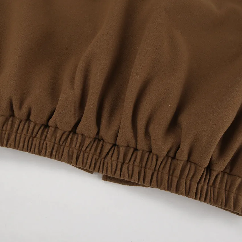 Brown woolen coat stand collar short jacket