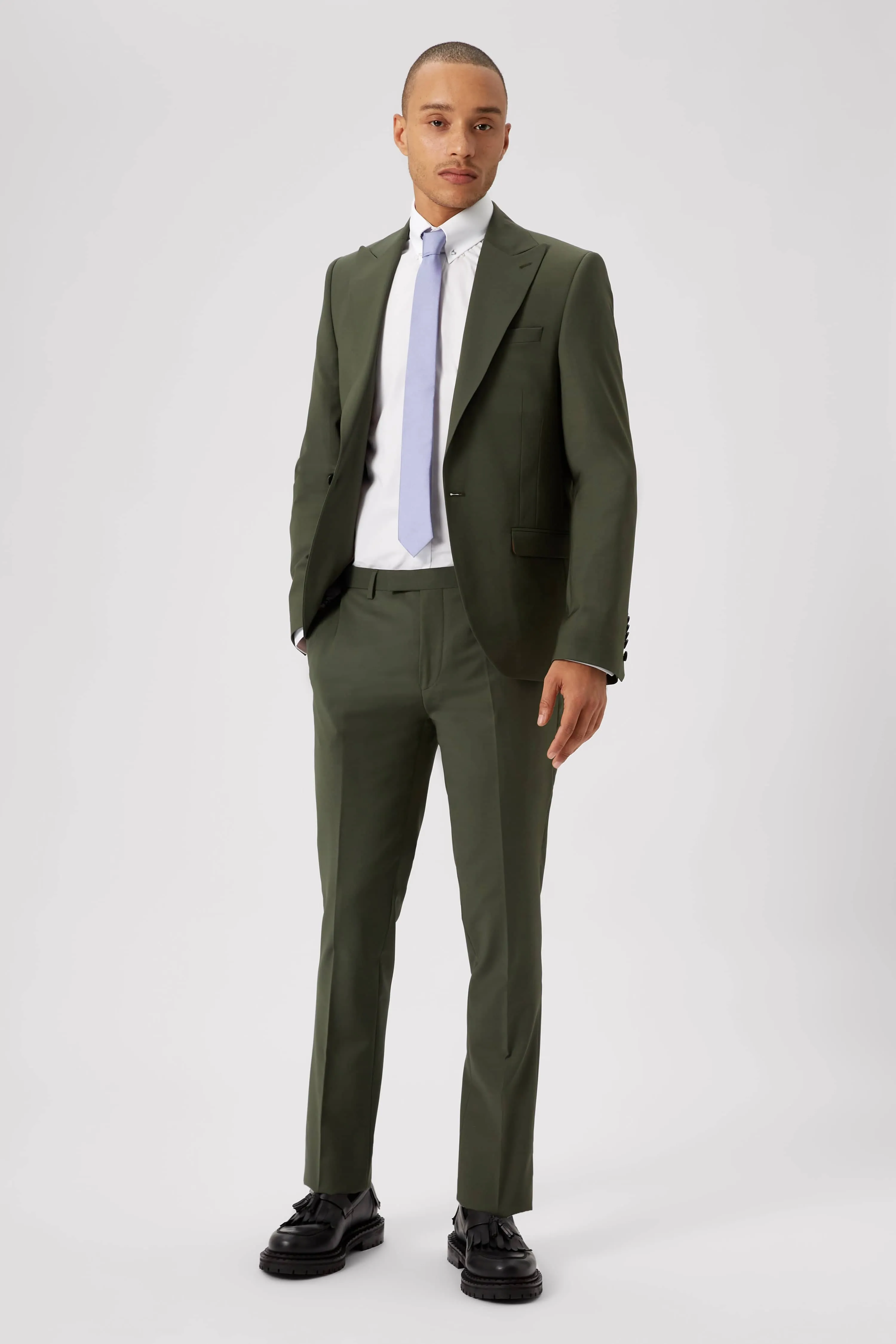 Buscot Slim Fit Green Wool Trousers