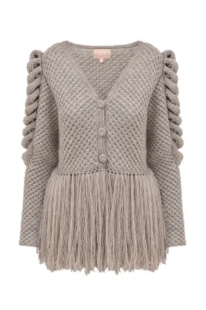 CARDIGAN WITH FRINGES IN GRAY
