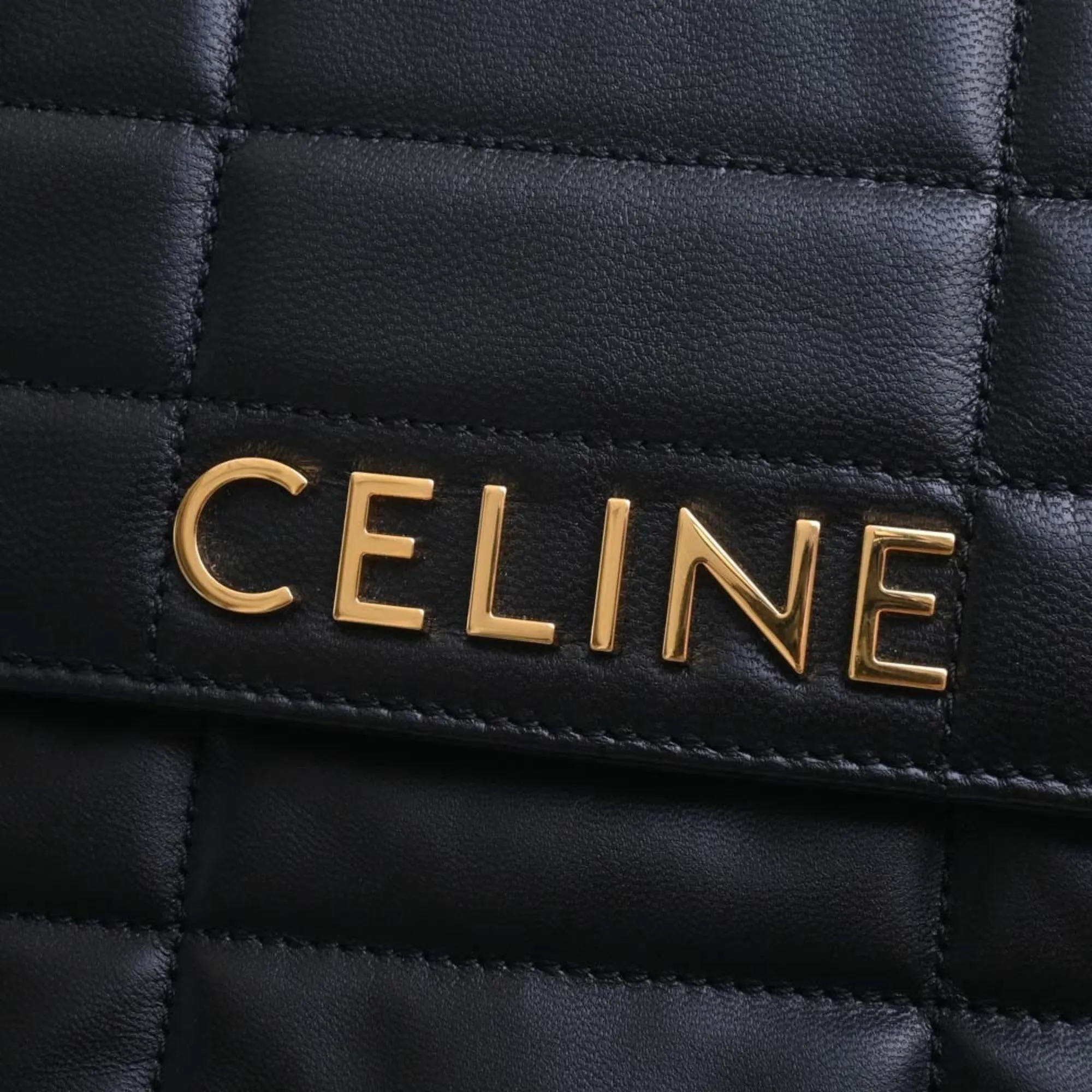Celine Matelasse Monochrome Leather Chain Shoulder Bag Black Women's