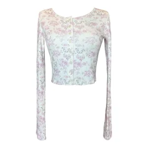 Cloud Haven Sweet Toile-Print Cardigan in Soft Mauve