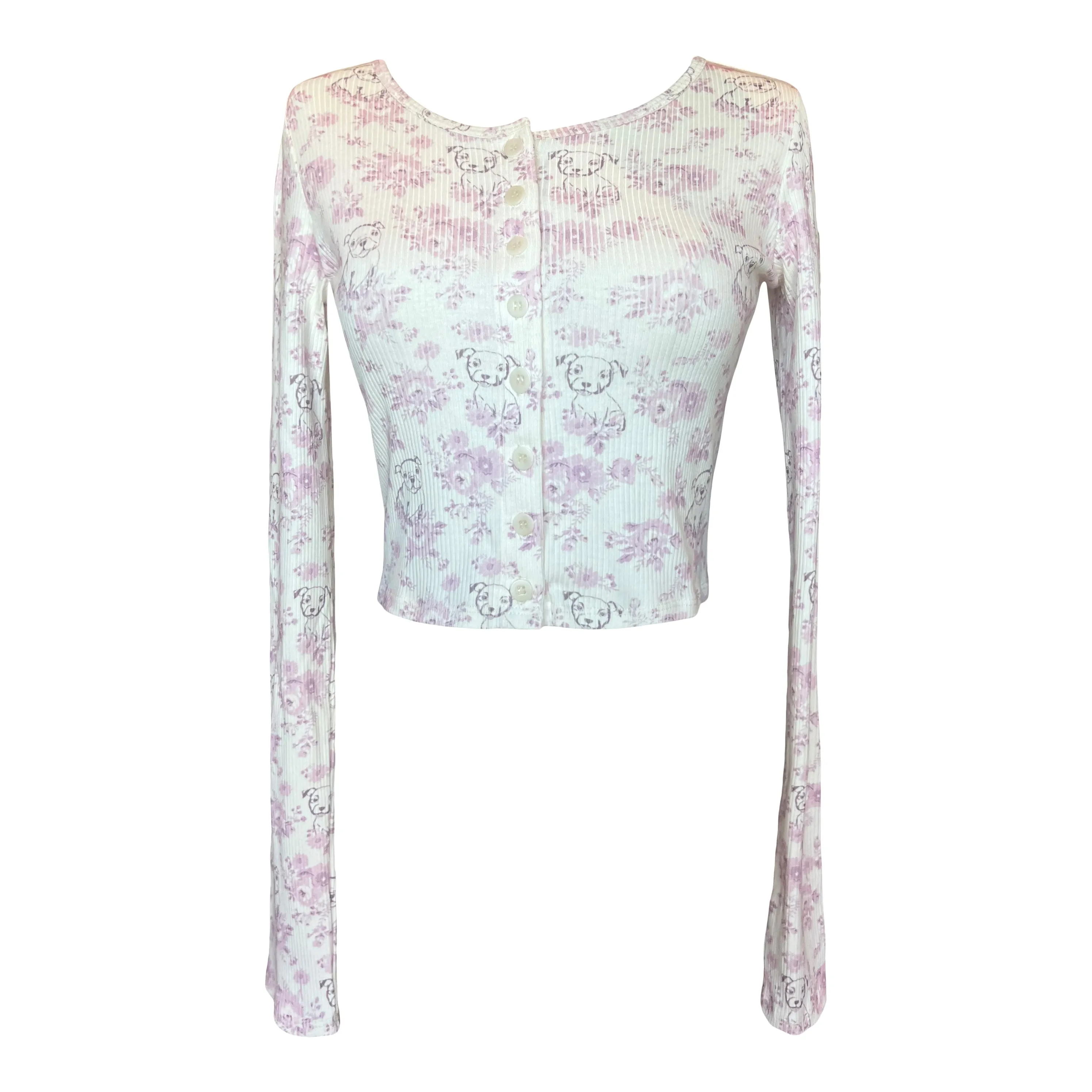 Cloud Haven Sweet Toile-Print Cardigan in Soft Mauve