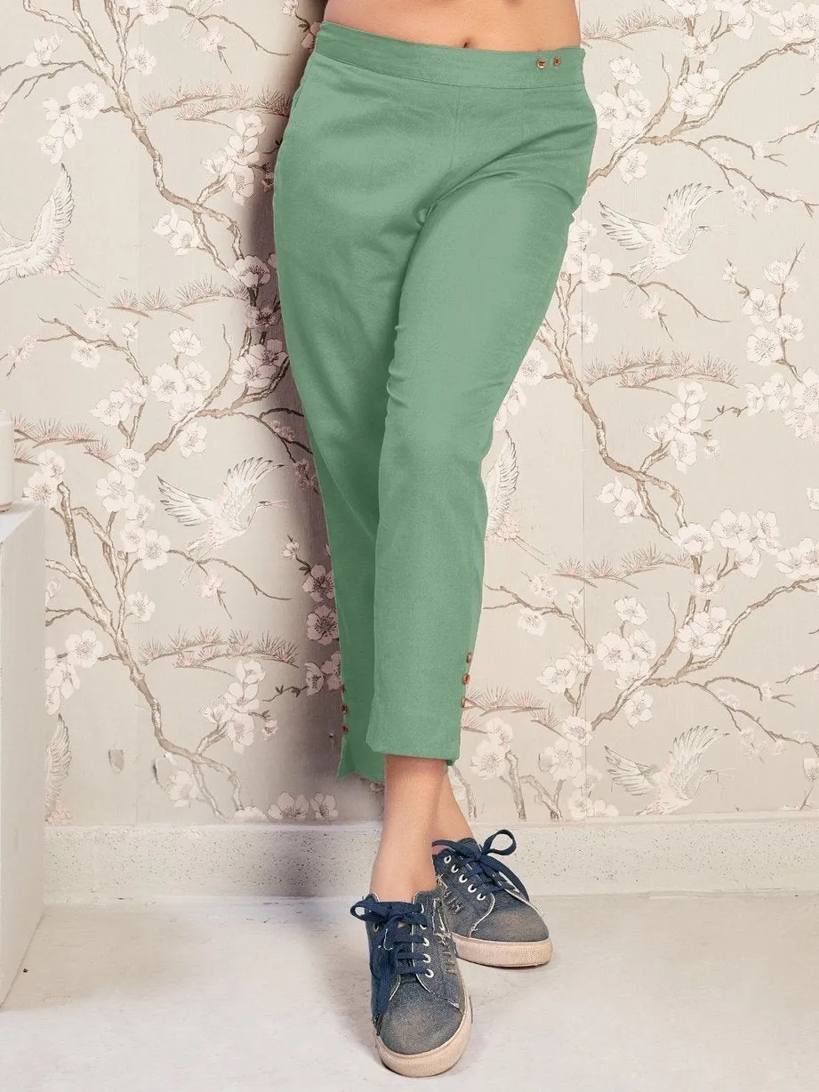 Cotton Flex Solid Women's Pants Pista Color