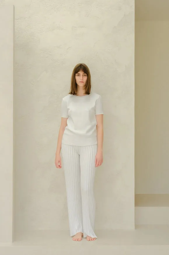 Cotton Plissé Pants (3D-Knit) White