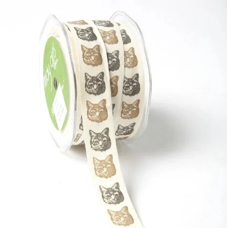 Cotton Ribbon - 3/4" - Cat Faces