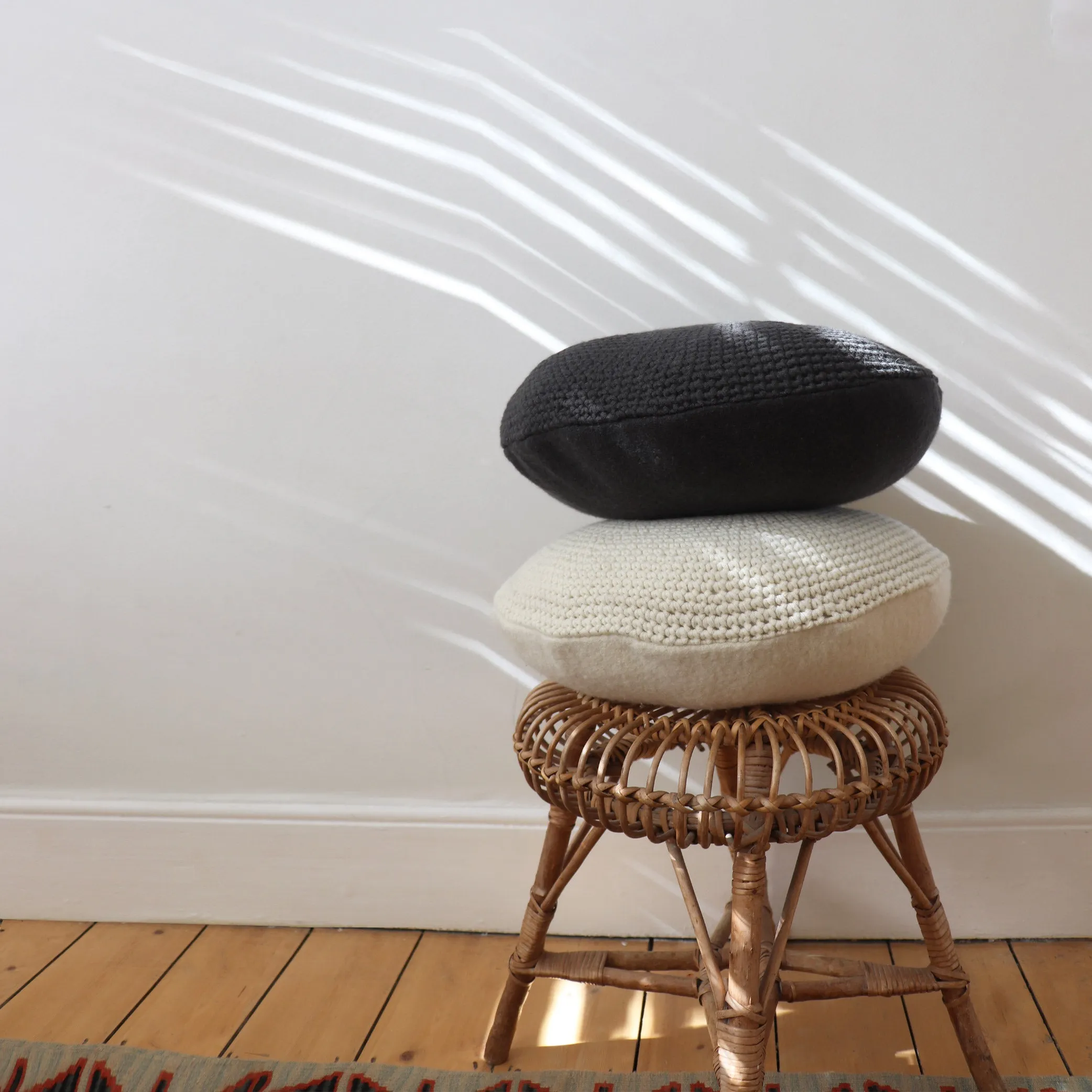 Crochet Circular  Wool Cushion - Dark Graphite