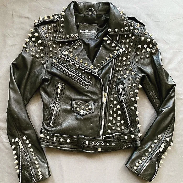 Custom Order Women's Studded Lambskin Motorcycle Jacket, XS-4XL