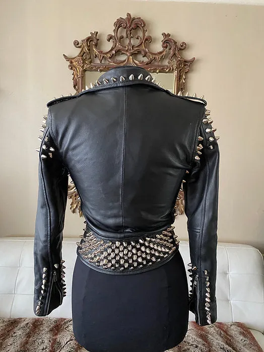 Custom Order Women's Studded Lambskin Motorcycle Jacket, XS-4XL