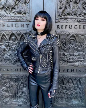 Custom Order Women's Studded Lambskin Motorcycle Jacket, XS-4XL