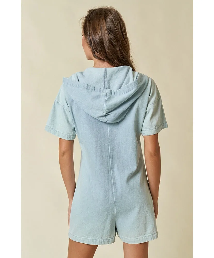 Dallas Denim Zip Up Pocket Hoodie Romper