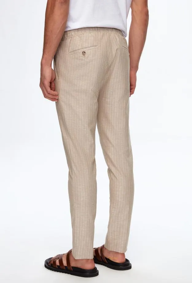 Ds Damat Slim Fit Beige Striped Jogger Trousers