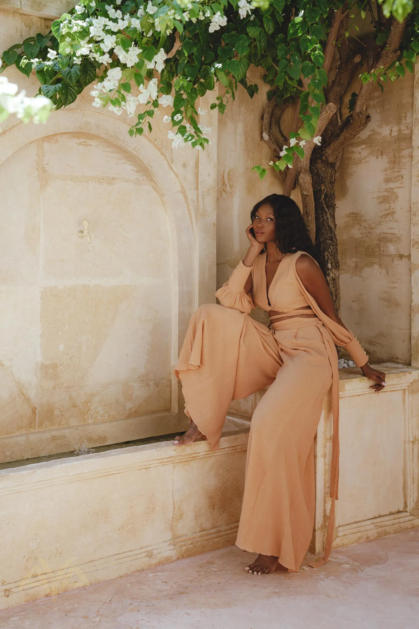 Dusty Pink Ambrosia Set Top and Pants • Organic Boho Top & Trousers for Women • Casual Set