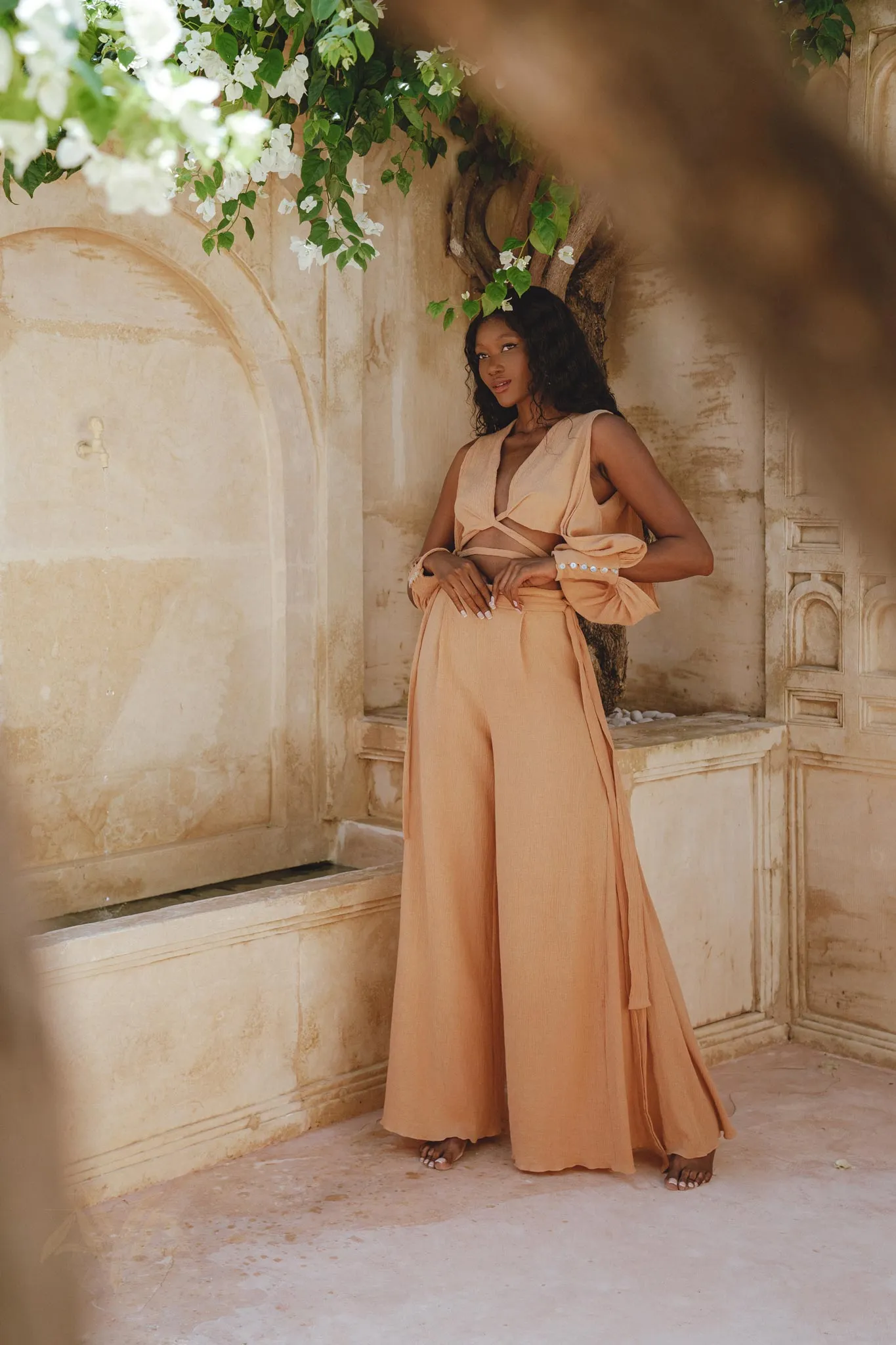 Dusty Pink Ambrosia Set Top and Pants • Organic Boho Top & Trousers for Women • Casual Set