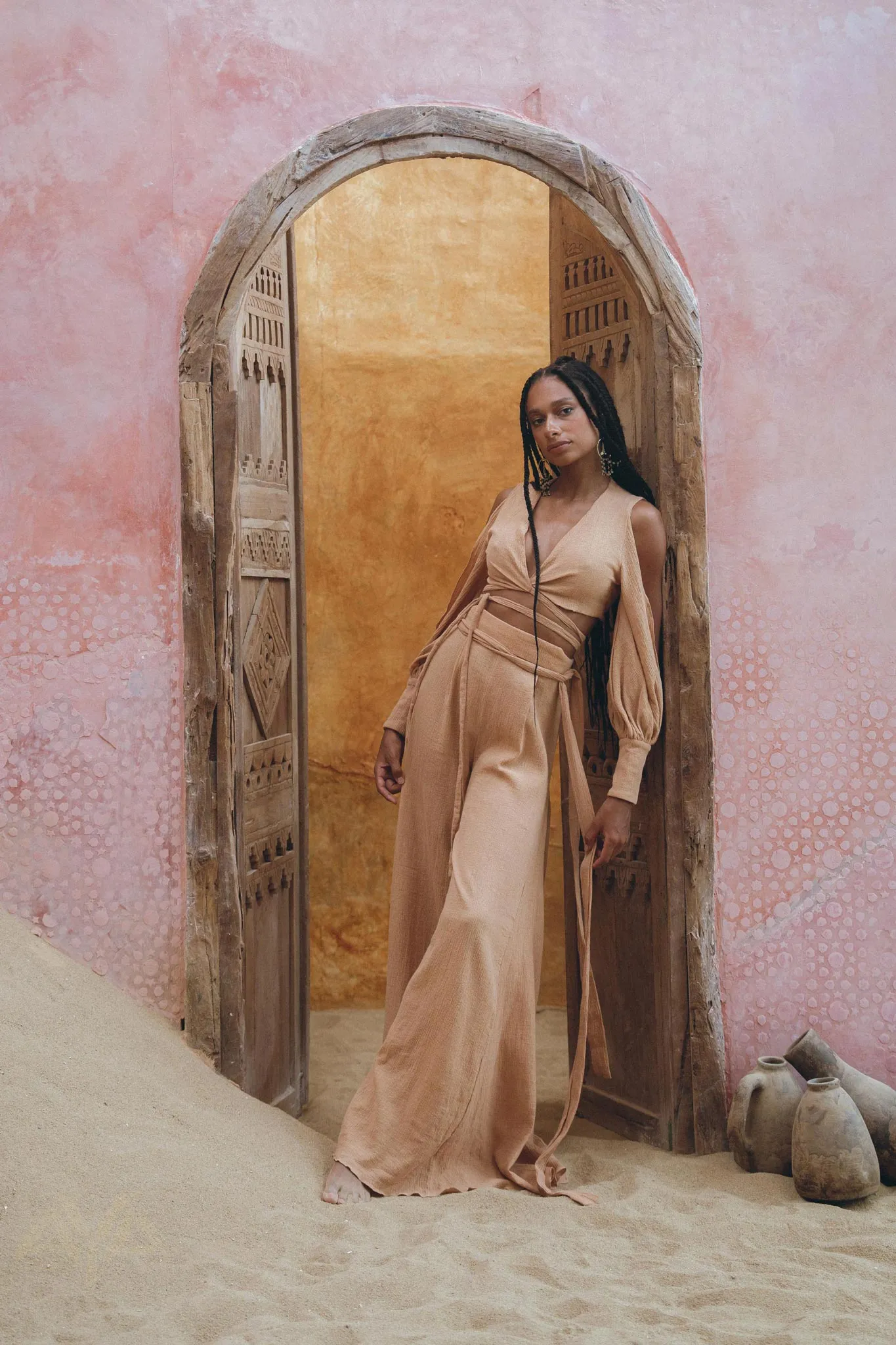 Dusty Pink Ambrosia Set Top and Pants • Organic Boho Top & Trousers for Women • Casual Set