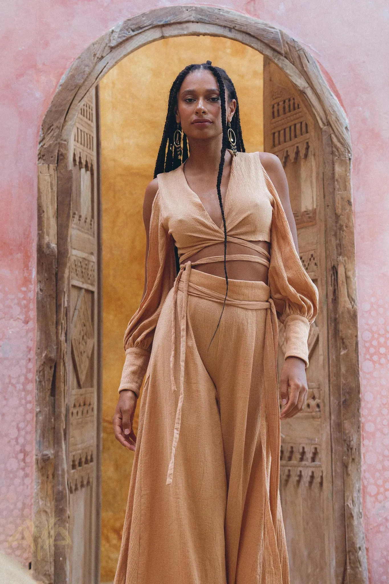 Dusty Pink Ambrosia Set Top and Pants • Organic Boho Top & Trousers for Women • Casual Set